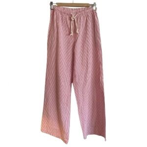 Pink and White Striped Wide Leg Drawstring Pants -Size M
